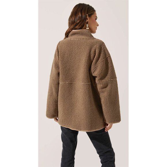 ASTR The Label Oversized Teddy Coat Sherpa Jacket Snap Front Plush Camel 2X - Picture 3 of 8